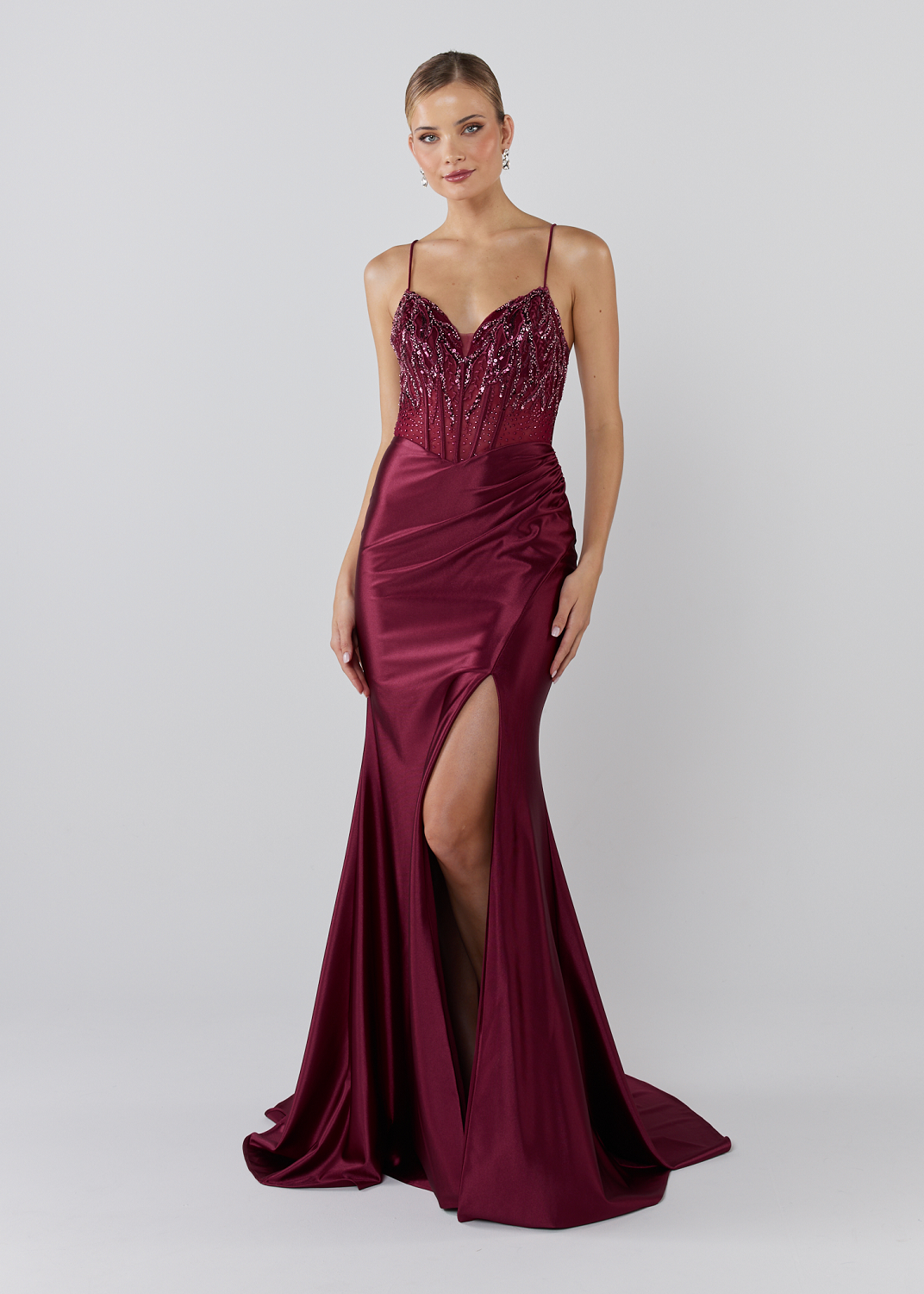semi formal silver dresses Side Slit V-Neck Spaghetti Straps Long Prom Dress main image 1