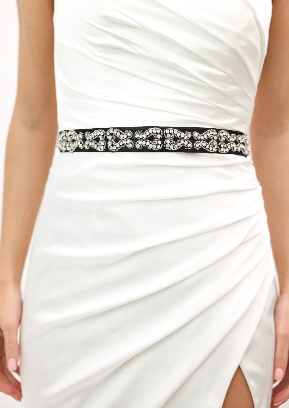 Satin Diamante Beaded Black Belt  Windsor & Lux